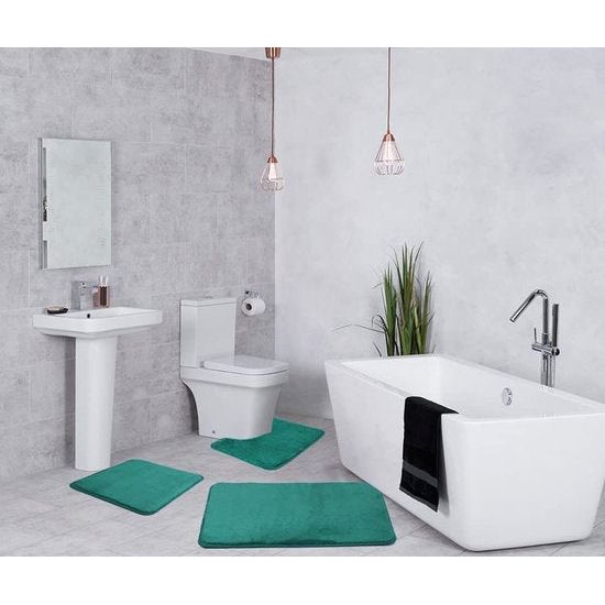 Badkamermattenset 3-delig, badkamertapijt, antislip, wasbaar, voor badkamer 80 x 50 cm badmat + 50 x 40 wc-mat, donkergroen, 80 x 50, set van 3 groen