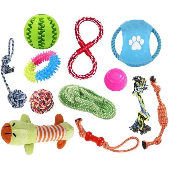 12-delige hondenspeelgoedset, duurzaam hondenspeelgoed, touwspeelgoed voor kleine huisdieren, puppyspeelgoedset, verlicht verveling en stress voor kleine, middelgrote en grote honden