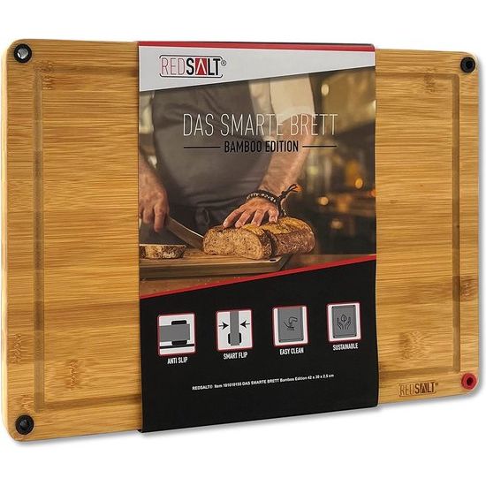 Innovatieve biologische bamboe houten snijplank, antislip, 42 x 30 x 2,5 cm groot, houten plank, aan beide zijden bruikbaar, diepe sapgoot, FSC-gecertificeerd, premium snijplank, keuken, grill, cadeau, duurzaam