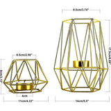 2 stuks metalen theelichtkaarsenhouders geometrische metaaldraad ijzer theelichtkaarsenhouder voor bruiloft vakantie party decoraties (goud)