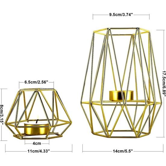 2 stuks metalen theelichtkaarsenhouders geometrische metaaldraad ijzer theelichtkaarsenhouder voor bruiloft vakantie party decoraties (goud)