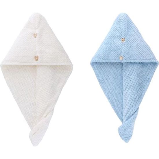 haardoek, haardroogdoek met knoop, microvezel haardoek, hoed voor droog haar en badmuts. (Lichtblauw & parelwit)