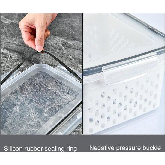 3 stuks productiecontainers voedselcontainers koelkast organizermanden afdruiprek groentelade met zeven en deksels voor groenten vlees verse fruitsalade 3 stuks