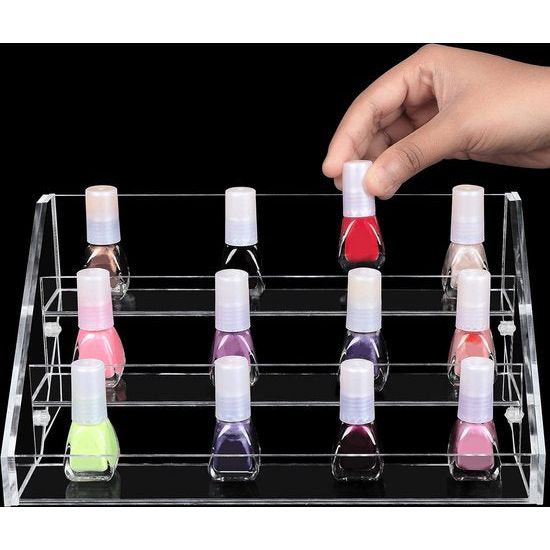 3-laags nagellakopslagplankorganizer - acryldoos L23,5x B12,5x H11,5cm Biedt plaats aan maximaal 30 standaardmaten nagellak - acryldisplay op een tafel, bureau of plankopslag