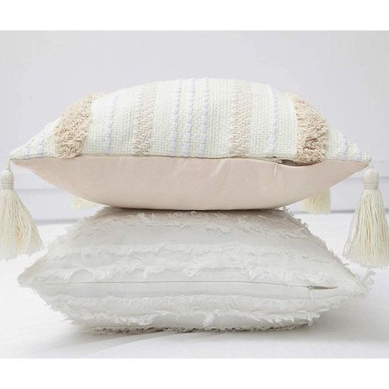 2 boho kussenslopen, macramé kussenslopen, kussensloop met kwastjes, 30 x 50 cm, decoratief katoenen linnen, sierkussen, sofakussen voor bank, woonkamer, tuin, kussen, boho-stijl hoofdkussenslopen