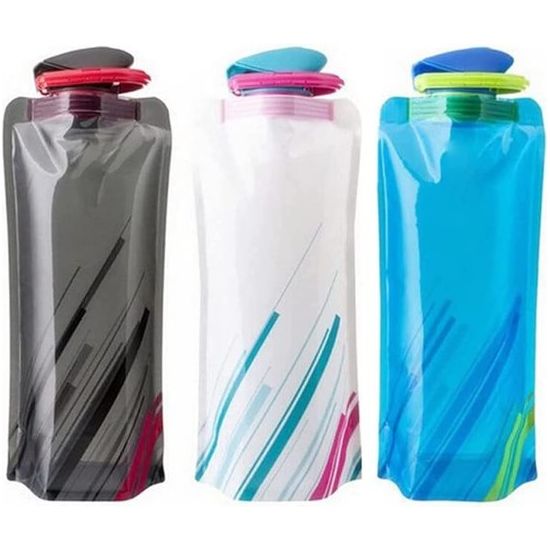 700 ml opvouwbare waterflessenset, uniseks, volwassenen, opvouwbare waterflessen, set van 3 flexibele inklapbare herbruikbare waterflessen, drinkzakken voor wandelen, avontuur (3 stuks)