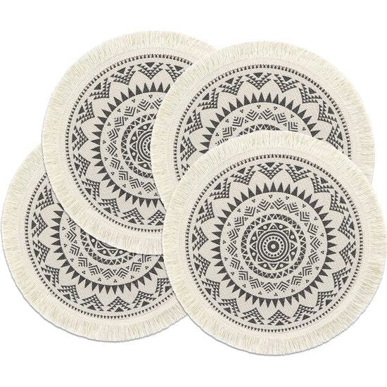 Placemats Set van 4 ronde geweven placemats onderzetters hittebestendige placemats antislip onderzetters voor keuken eetkamer bruiloft boerderij tafeldecoratie (zwart)