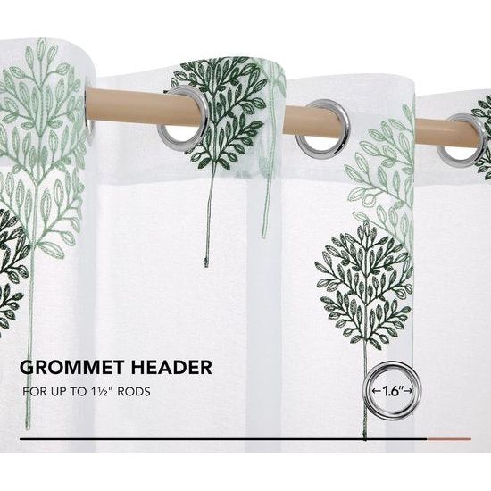 Gordijnen kinderkamer meisjes stores gordijn met ogen transparante gordijnen woonkamer gordijn borduurwerk blad, 175 x 140 cm (hoogte x breedte), lichtgroen + groen, set van 2