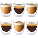 glazen, set van 6, 70 ml, espressoglazen, dubbelwandige espresso-kopjes, two-effect in 6-delige set, geschikt voor espresso, thee, ijsthee, cocktails, whisky