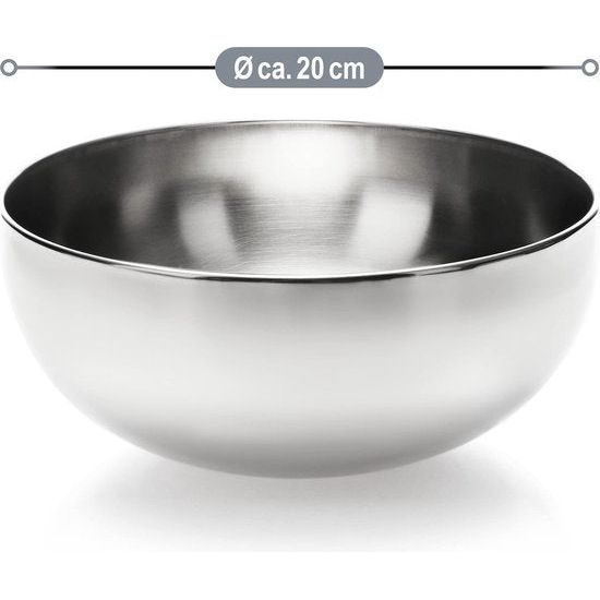 2-delige mengkommenset van roestvrij staal - roestvrijstalen kom - multifunctionele keukenkom voor snacks - zilverkleurige metalen kom - decoratieve kom (2 stuks - diameter 20 cm)