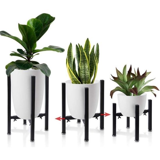 Plantenstandaard, bloemenstandaard van zwart metaal, verstelbaar, multifunctionele kunst van ijzer, plantenrek voor woonkamer, balkon, instelbare breedte 21 cm tot 38 cm (set van 3 stuks) (zwart-1)