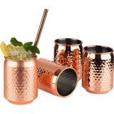 4 Cocktail Can bekers, Ø 7,5 cm, H: 10,5 cm, 350 ml, hoogwaardige roestvrijstalen mok, cool blikje voor feestdranken, geschikt voor levensmiddelen, incl. geschenkdoos, set van 4, koper gehamerd