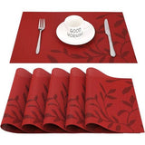 Placemat, afwasbaar, set van 6, pvc, slijtvast, hittebestendig, antislip, voor keuken, thuis, restaurant, eettafel, 45 cm x 30 cm (rood)