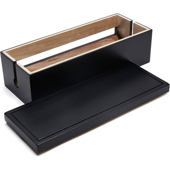 Houten kabelbeheerdoos Verlengsnoer Stekkerdoos Overspanningsbeveiliging Kabelbeheer Concealer Organizer Cover voor Bureau Thuiskantoor Keuken (zwart)