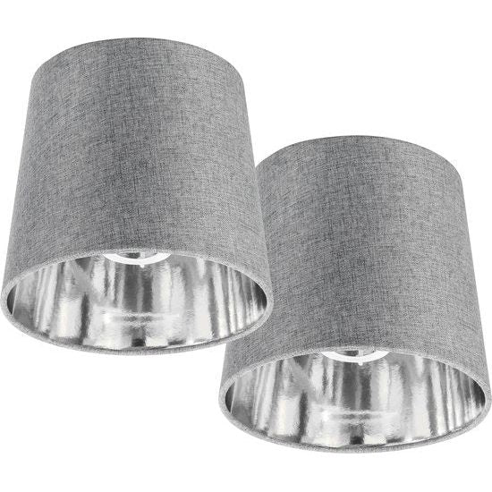 Navaris 2x lampenkap voor tafellamp - E14 fitting - 15,2 cm hoog - Set van 2 ronde lampenkappen - Grijs/zilverkleurig