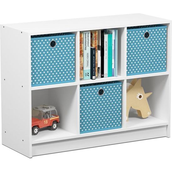 Basisboekenkast met 6 vakken en 3 planken, wit/lichtblauw, 30,23 x 30,23 x 59,94 cm