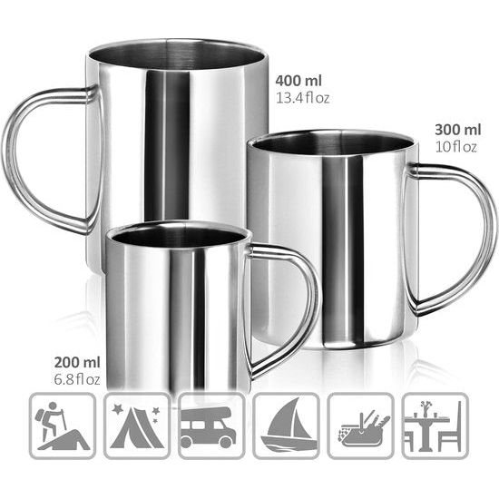 2 x roestvrijstalen thermobeker - 300 ml per beker - isoleerbeker dubbelwandig - koffiekopje onbreekbaar - thermodrinkbeker - campingbeker - mok - BPA-vrij (300 ml)