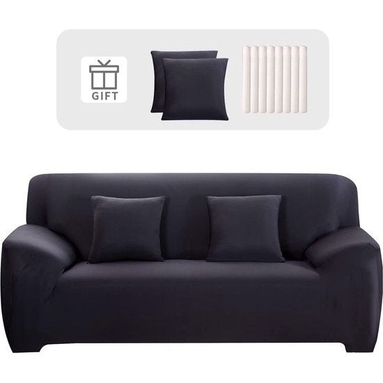 Bankhoes voor 3-zits, stretch, elastische bankovertrek, spandex, bankovertrek met 2 kussenslopen, antislip, wasbaar, beschermhoes, bank, donkergrij