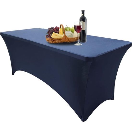 Elastaan tafelkleed 183 cm x 75 cm, polyester, rechthoekig tafelkleed, rekbaar tafelkleed, bruiloft, feest, keuken, decoratie-marineblauw