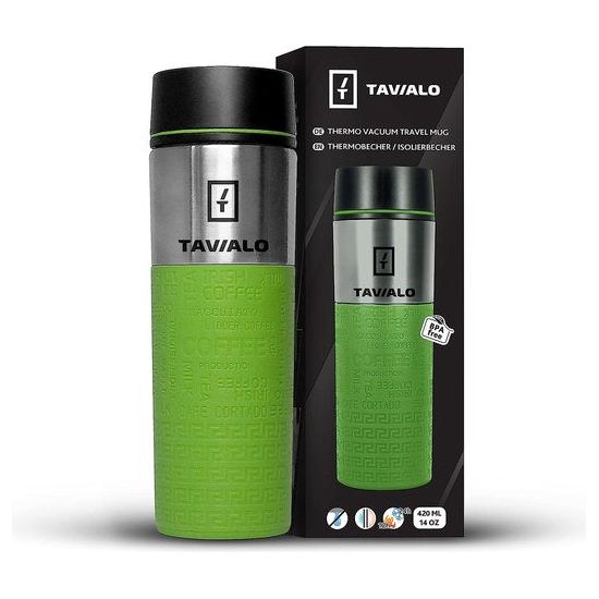 Thermobeker - isolatiebeker 380ml, thermobeker koffie to go, inox roestvrij staal + 2 extra siliconen afdichtingen, gekleurd karton (groen)