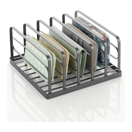 Clutch Organizer – praktische handtassen opbergen met 5 vakken voor clutches, portefeuilles, kaartenetuis enz. – portemonnee houder van kunststof – set van 2 – grafiet