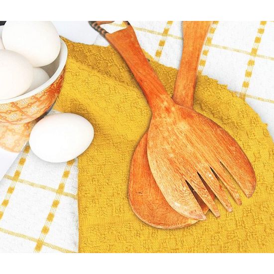 Set van 12 theedoeken, 38 x 64 cm, katoenen theedoeken, machinewasbaar (geel en wit)