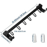 40 cm keukenhouder met 6 afneembare haken, aluminium messenhouder en potdekselhouder - keukenhulplijst - zwart