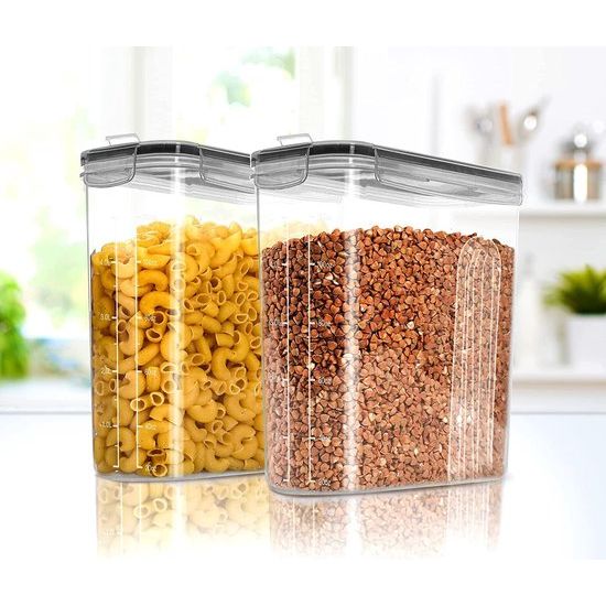 Opslagcontainer voor granen - BPA Vrij Plastic - Luchtdichte Keuken Opslag Containers - Droge Voedsel Opslag - Graan Dispenser voor Keuken & Pantry - Set van 2
