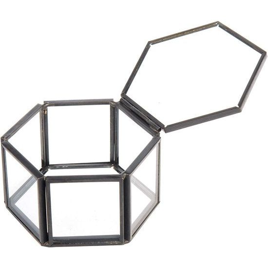 Glazen juwelendoos, geometrische ringdoos, opslag, decoratie, bloemen, sieraden voor woonkamer, Moederdag, bruiloft, 8 x 7 x 4,5 cm (zwart)