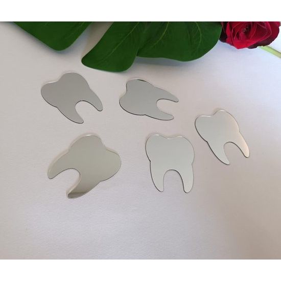 50 stuks DIY tandvorm wandspiegel stickers, tandverzorging gespiegeld tandheelkundige stickers voor tandarts, kliniek, party, decoratie (2,5 cm, zilveren spiegel)