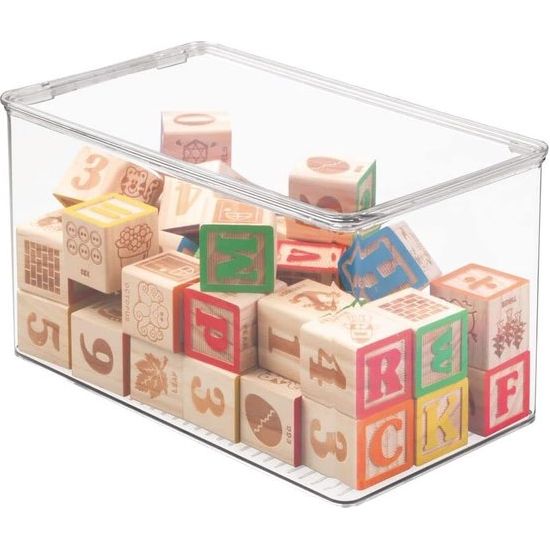 Speelgoedopbergdoos, opbergdoos met deksel om speelgoed op te bergen op een plank of onder het bed, transparant