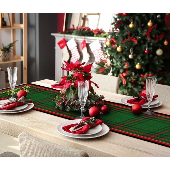 Table Runner Christmas – Green Checked Christmas Table Runner | Table Runner Christmas Green | Sander Table Runner Christmas | Christmas Table Decoration | Table Runner Christmas