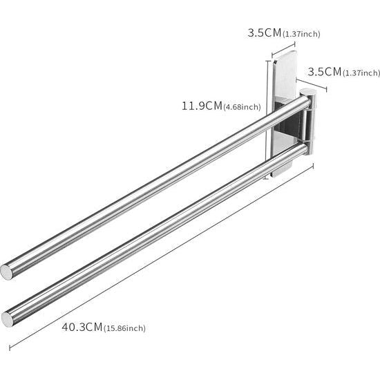 Wartel 2-arm handdoekrek zonder Boring Gemaakt van geborsteld roestvrij staal 304 handdoekrek wandgemonteerde zelfklevende zilveren wandgemonteerde handdoekrek voor badkamer en keuken
