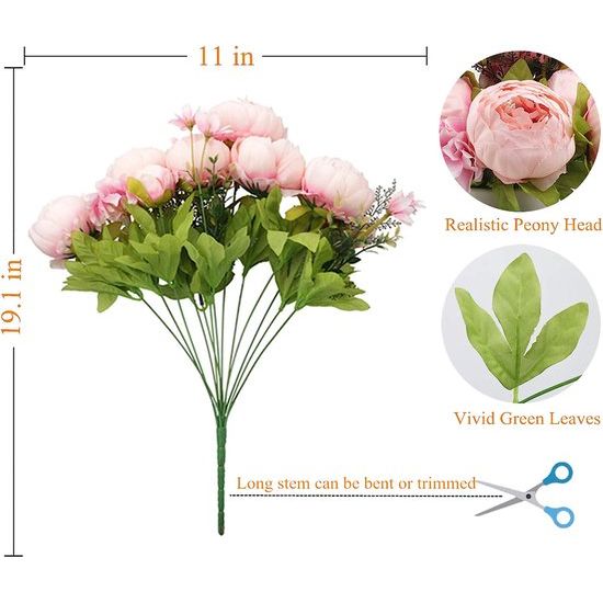 Pack van kunstmatige pioen boeket, 19 inch zijden grote pioen bloemen met knoppen voor bruiloft thuiskantoor hotel decoratie, doe-het-zelf bloemstukken (lente roze)