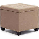 Kruk met opbergruimte, zitkubus met deksel, zitkist, voetenbankkist opbergdoos, linnen, 44 L, 45 x 41 x 41 cm, beige