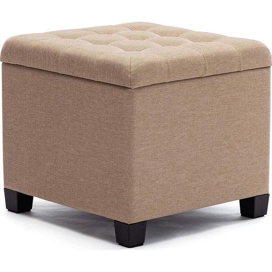 Kruk met opbergruimte, zitkubus met deksel, zitkist, voetenbankkist opbergdoos, linnen, 44 L, 45 x 41 x 41 cm, beige