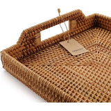 Serveerdienblad, rechthoekig, antislip, met handvat, rotan (natuurlijk, 37 x 26 x 3,5 cm)