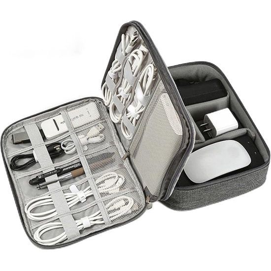 Kabeltas, kabelorganisatortas voor kabels, 3-laags kabeltas, organizer, technisch zakje voor oplaadkabel, mobiele telefoon, powerbank