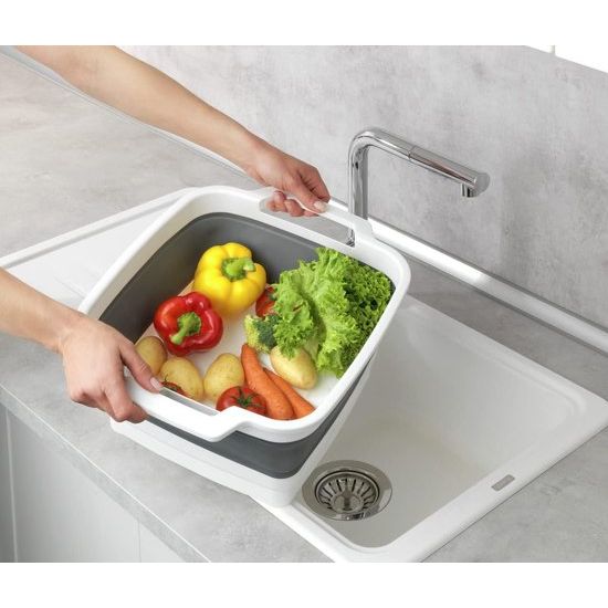 Foldable afwasbak met integrated aftapplug en handgrepen voor easy transport, space-saving opslag, 8 liter, (B x H x D) 39 x 18 x 32,5, grijs/wit.