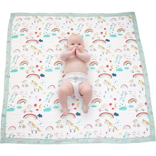 deken, 6-laags knuffeldeken, babykatoen, 110 x 110 cm, babydeken, luierdeken, zachte deken voor badhanddoek, kinderdeken voor pasgeborenen, uniseks (regenboog)