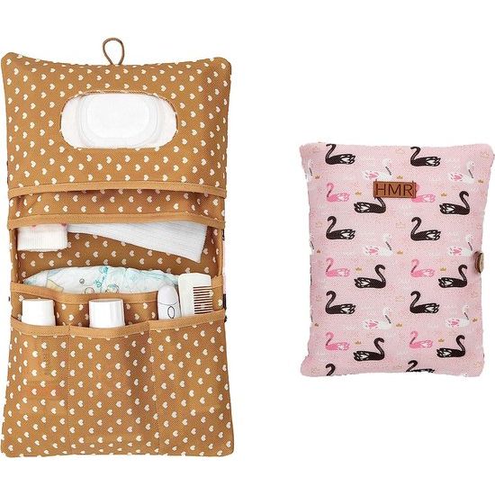 Luiertas met aankleedonderlegger, organizer en make-uptas, 2-in-1, kleine luiertas voor onderweg, mama, luiers, crème, doekjes, babyorganizer (zwan)