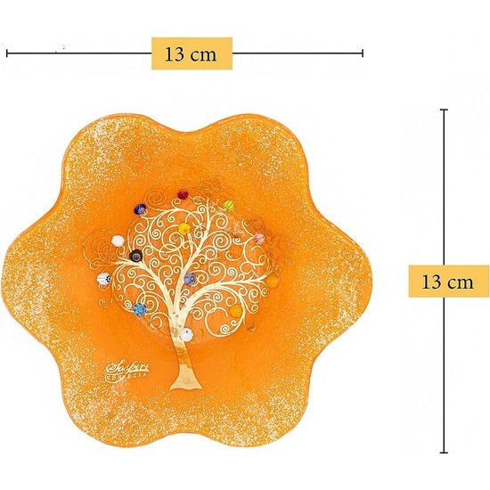 Venezia Schaal Bord Decoratie Opbergschaal Boom des Leven Murano-glas versierd met murrines en bladgoud cadeau-idee Handgemaakt Made Italy (cm13x13)