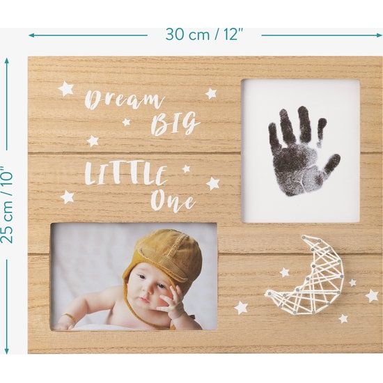 Navaris baby aandenken frame kit - Fotolijst met inktkussen voor handafdruk en voetafdruk - Houten frame voor baby handafdruk, voetafdruk en foto