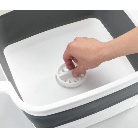 Foldable afwasbak met integrated aftapplug en handgrepen voor easy transport, space-saving opslag, 8 liter, (B x H x D) 39 x 18 x 32,5, grijs/wit.