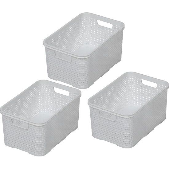 Opbergmand in Rotan Design 3 Stuks - Maat S (28,5 x 19,5 x 12,9 cm) - Mand 7 Liter - BPA-Vrije Organizer Bakjes - Organizers - Ook als Opbergmand Kinderkamer Speelgoed - Mandje - Mandjes Opbergen - Wit