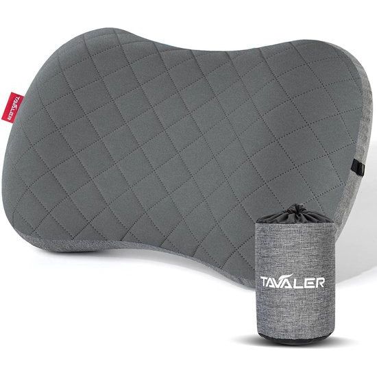 Campingkussen, opblaasbaar, ultralicht, outdoor, campingkussen, opblaasbaar met afneembare kussensloop, ergonomisch reiskussen, opblaasbaar (grijs)