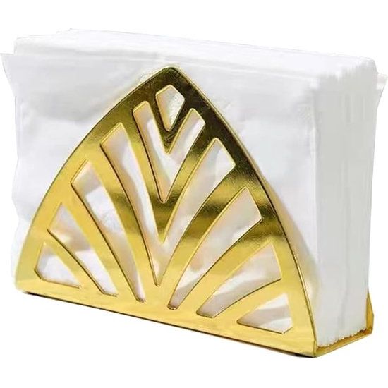 Servetdispenser, servethouder van metaal met gouden driehoek, servetdispenser voor de keuken, servetstandaard van roestvrij staal, rechtop servetten, voor restaurant, baraccessoires