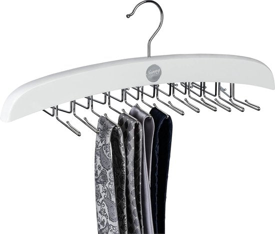 Houten kleerhangers, dassenhouder met geschenkdoos, kastorganizer, opbergen voor stropdassen, sjaals, doeken, ruimtebesparend (wit)