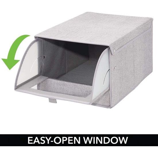 mDesign - Opbergboxen in 2-delige set - bergruimte voor kledingkast - voor slaapkamer en babykamer - groot/met deksel en zichtvenster/stof/kubusvormig - grijs