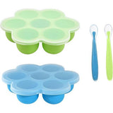 Siliconen babyvoedingcontainers 4-pack 7 compartimenten x 40 ml met 2 siliconenlepels voor eenvoudige zelfgemaakte voedselopslag BPA-vrij groen + blauw